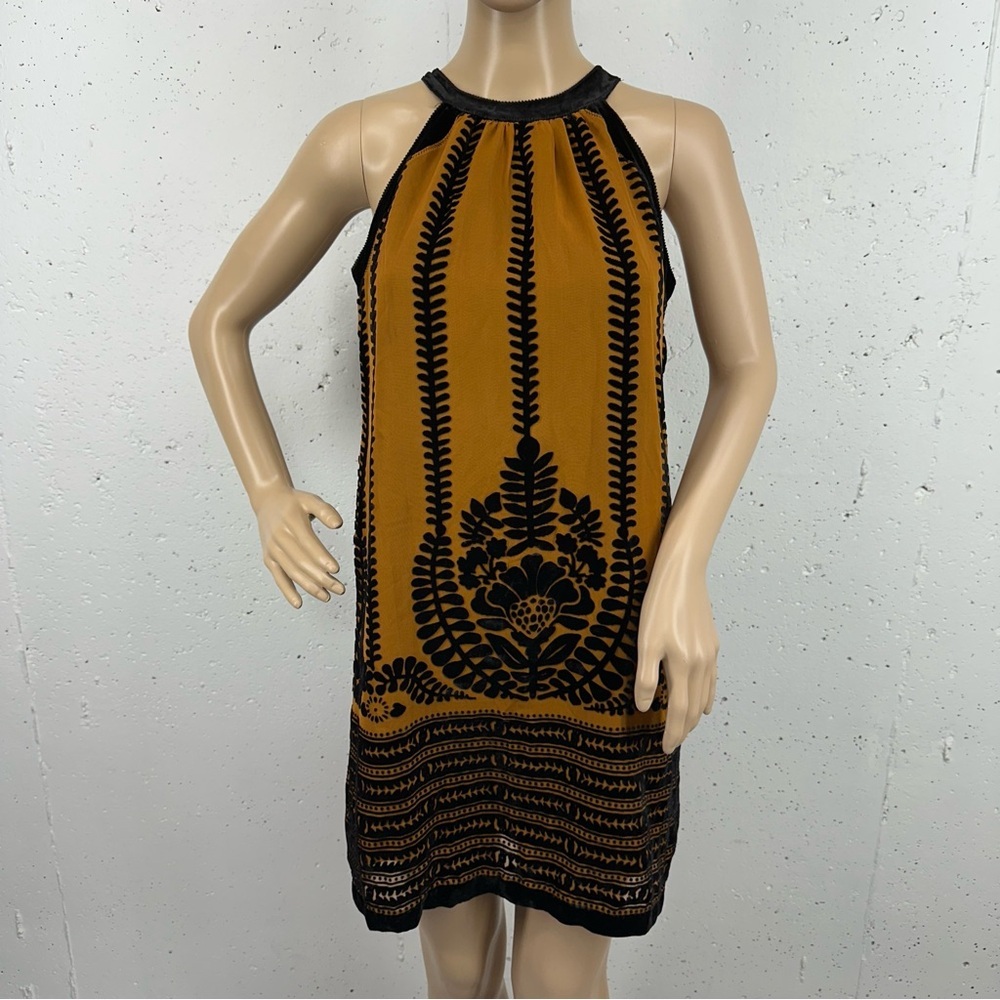 M.S.S.P. Max Studio Specialty Products Black Brown Silk Velvet Mini Dress NEW